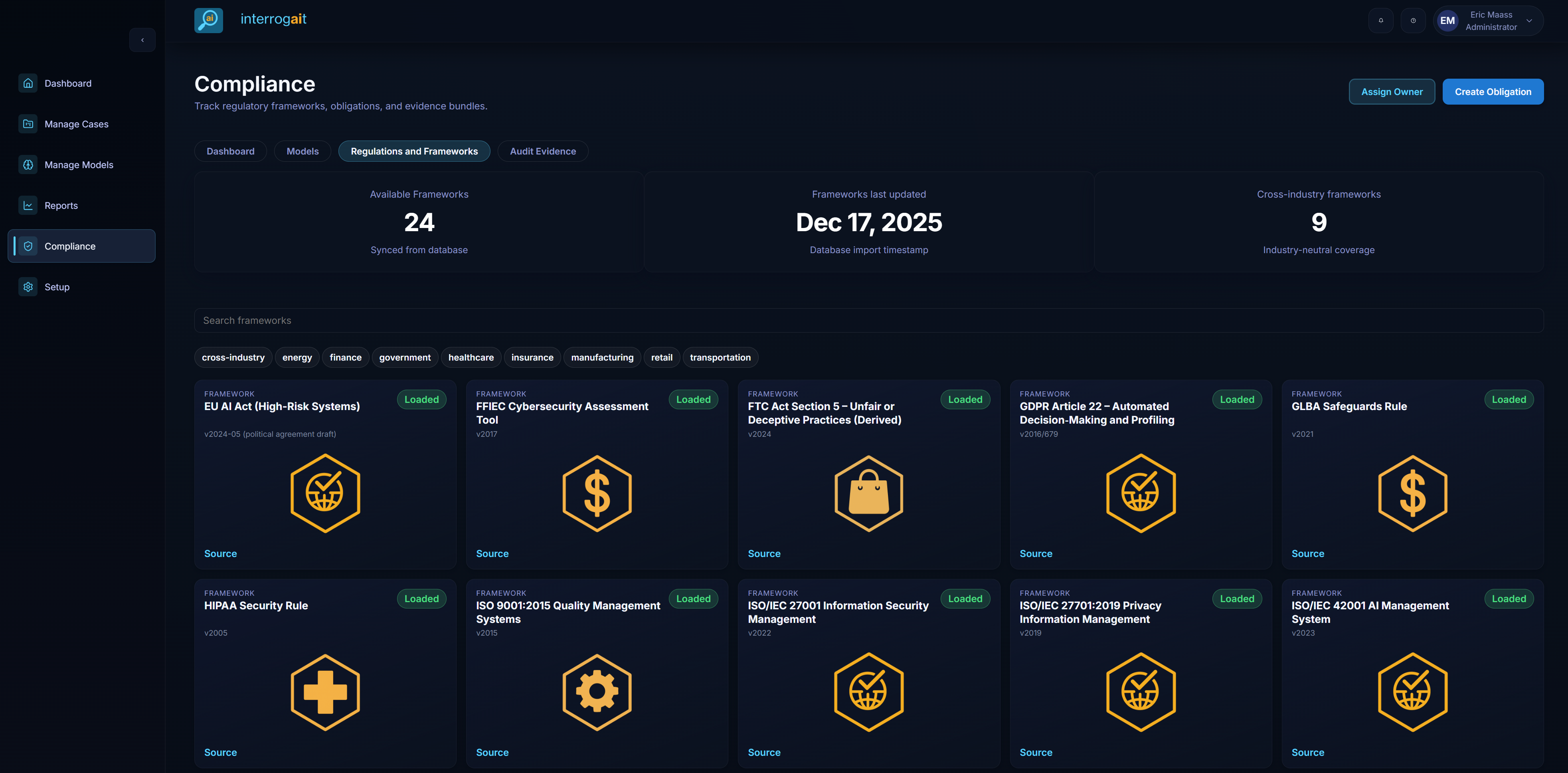 Compliance frameworks catalog